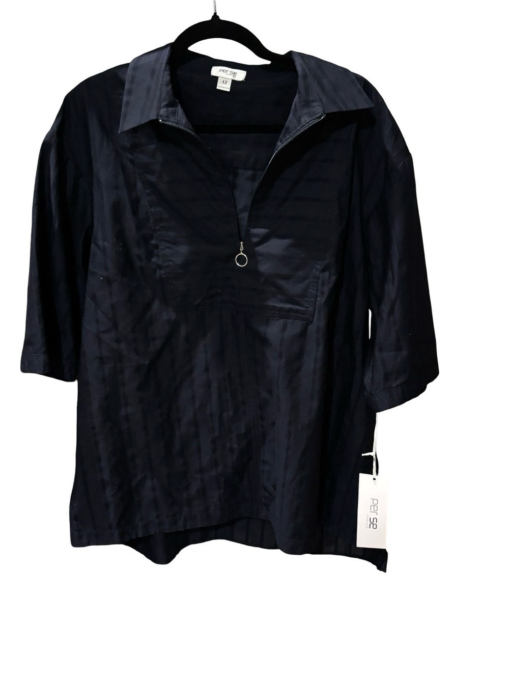 NWT Per Se by Carlisle blue cotton top - Navy quarter zip blouse size 12
